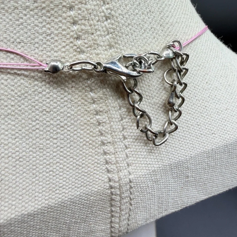 Pink Shell Disc Pendant Beaded Necklace Boho Statement Cottagecore Festival Gift